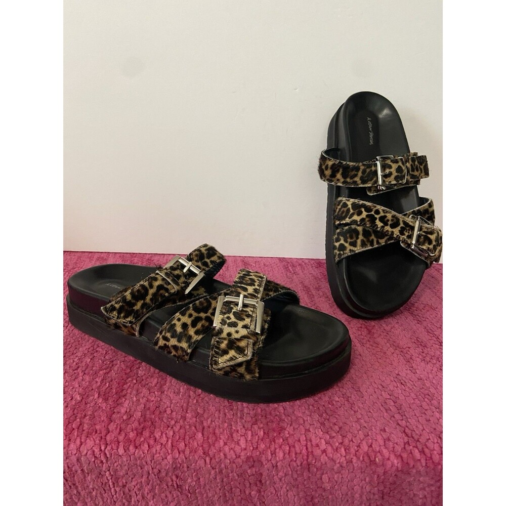 & Other Stories Cross Strap Double Buckle Calf Hair Leopard Print Sandals Size 7